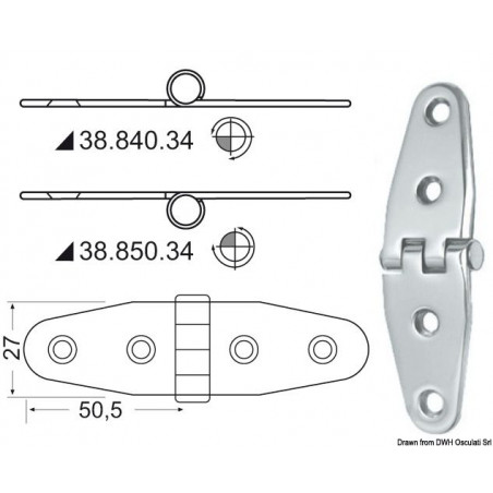 Charnière inox  épaisseur 2 mm - 101 x 27 mm