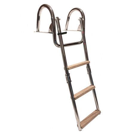 Scaletta pieghevole inox con maniglia per plancetta - 3 scalini in legno